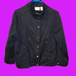 Chico's Jacket Crop Black Snap Closure Short Sleeve Size 1